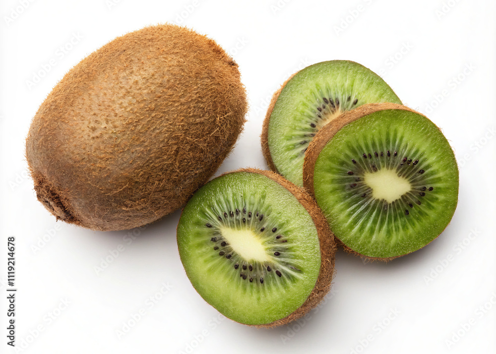 Fototapeta premium Whole kiwi fruit with fresh slices 