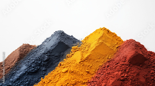 Loose Iron Oxide Pigments in Various Shades on Clean White Background Close-Up photo