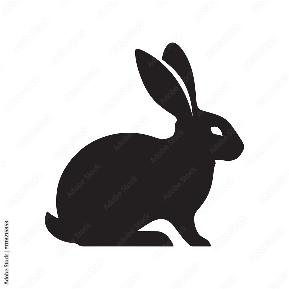 Obraz premium Black side silhouette of a rabbit isolated on white background. Vector illustration