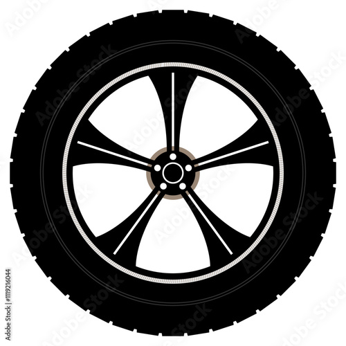 Silhouette Vector illustration of a car wheel isolated on a white background. Tire. EPS 10 File.