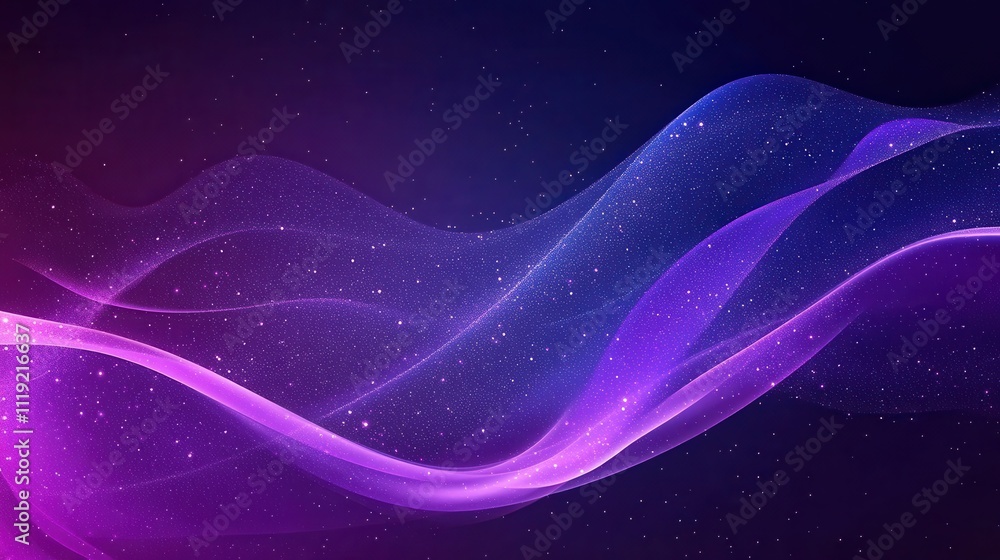 Purple and blue glowing waves with glitter. Ideal for backgrounds, website headers, or any design needing a mystical, dreamy feel. Purple and blue glowing waves with glitter. Ideal for backgrounds, website headers, or any design needing a mystical, dreamy feel.