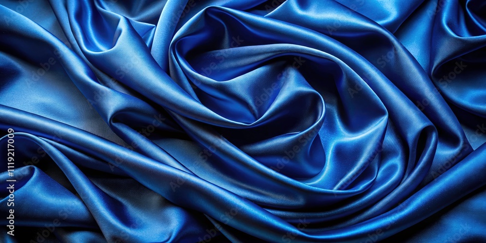 Fototapeta premium Dark Blue Silk Fabric Background - Elegant Satin Texture for Abstract Designs and Copy Space