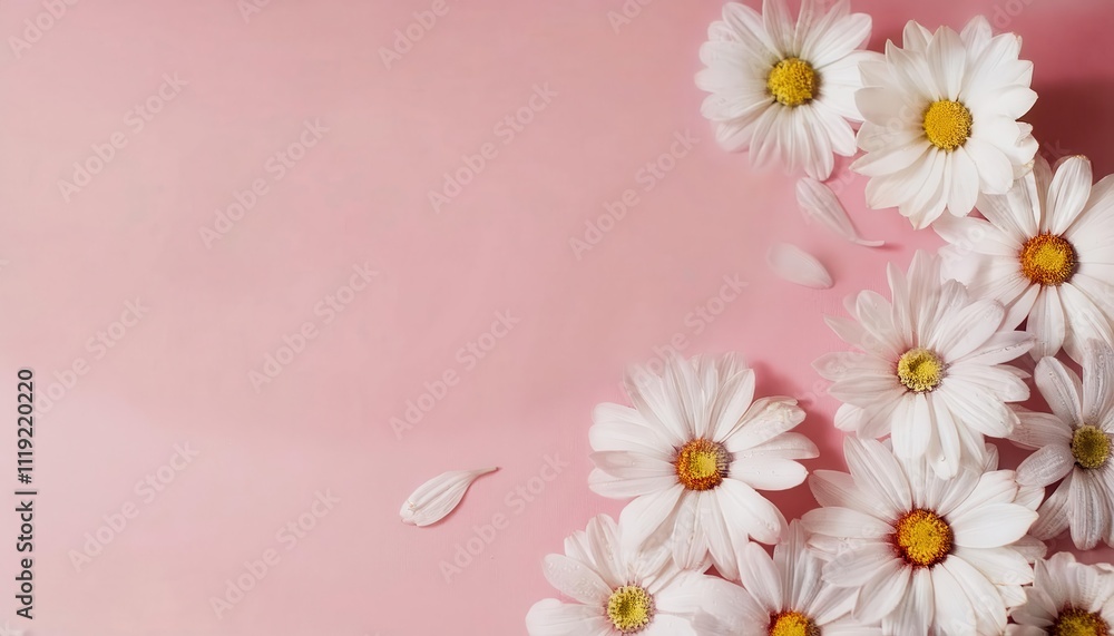 Elegant Daisy Flowers on Pink Background with Copy Space. Perfect for Easter, Spring, and Mother's Day Greetings, Invitations, Posters, Social Media Graphics, and Seasonal Celebrations Elegant Daisy Flowers on Pink Background with Copy Space. Perfect for Easter, Spring, and Mother's Day Greetings, Invitations, Posters, Social Media Graphics, and Seasonal Celebrations