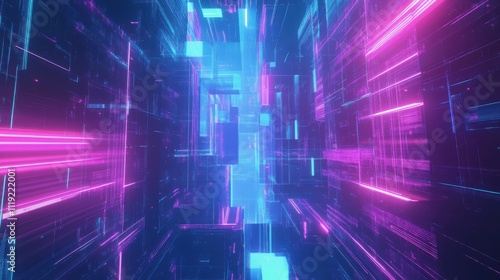 Ultra-futuristic tech abstract background with neon lines and geometric patterns