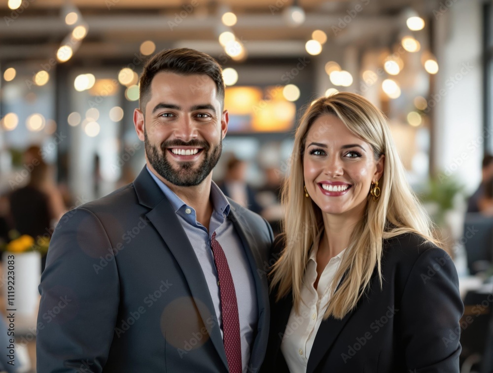 Smiling Business Colleagues in Office Setting
Smiling Business Colleagues in Office Setting