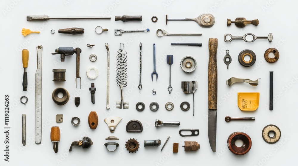 Assorted tools and mechanical parts arranged neatly. Assorted tools and mechanical parts arranged neatly.