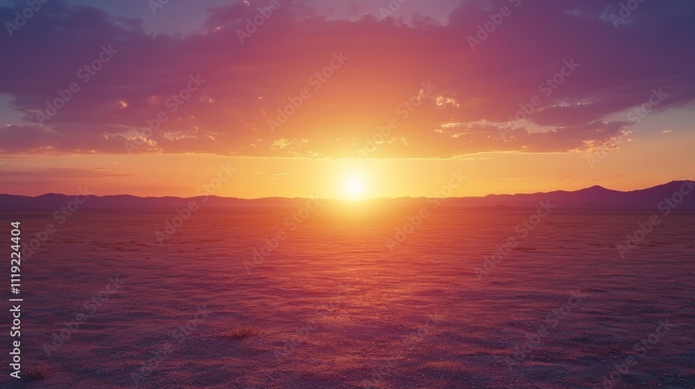 Serene Desert Sunset Vibrant Sky Calm Landscape Serene Desert Sunset Vibrant Sky Calm Landscape