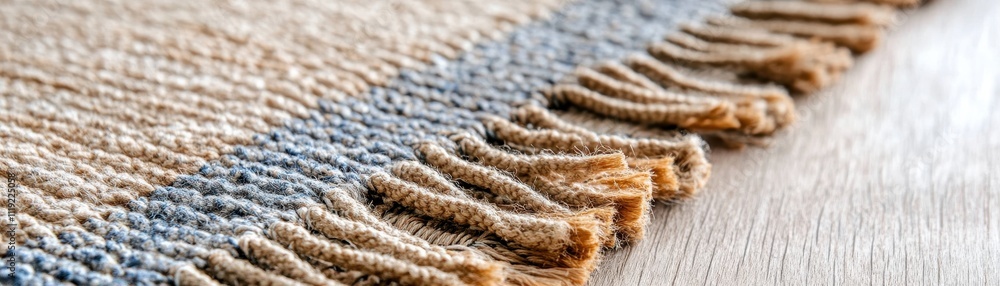 Close-Up of Handwoven Rug: Detailed View of Intricate Knotted Fringe Design