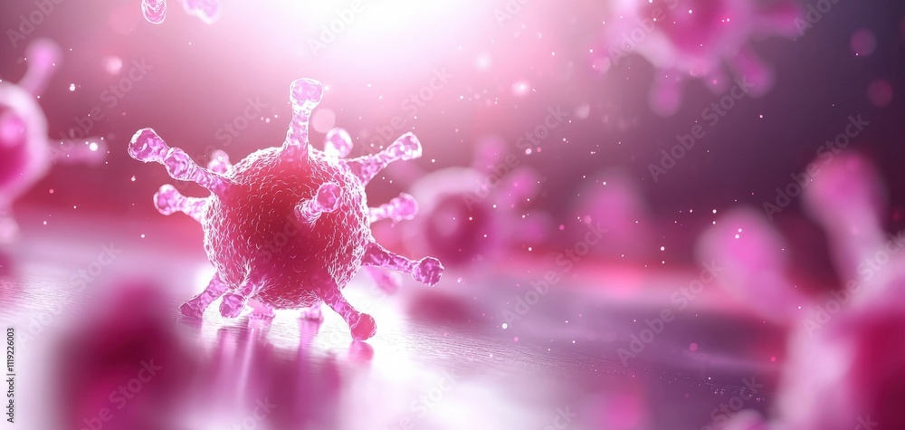 Close-up of a virus structure under a microscope, showcasing intricate details and vibrant colors, illustrating the complexity of pathogens.