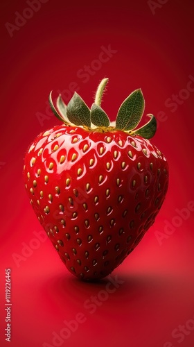 Ultra-Close-Up of Ripe Strawberry with Solid Red Background in High Detail photo