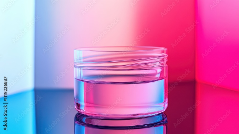 Glass Jar Filled with Pink Liquid Against a Gradient Background Glass Jar Filled with Pink Liquid Against a Gradient Background