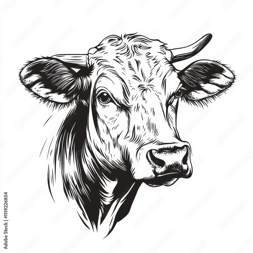 Vector illustration consisting of black lines on a clean white background, image of a dairy cow. Vector illustration consisting of black lines on a clean white background, image of a dairy cow.