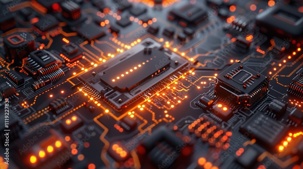 Circuit board futuristic server processing code on a technology background, Ai Generative. Circuit board futuristic server processing code on a technology background, Ai Generative.