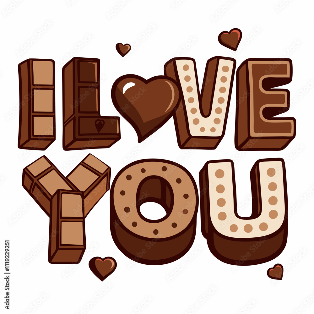 Sticker design of I LOVE U chocolate illustration Sticker design of I LOVE U chocolate illustration