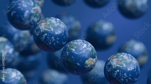 Alternate Versions of Planet Earth flying around in the Multiverse or Parallel dimensions Concept 3D CGI animation 02