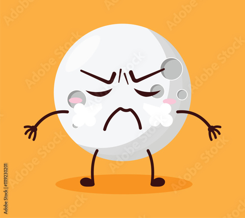 cute mad expression of moon cartoon character