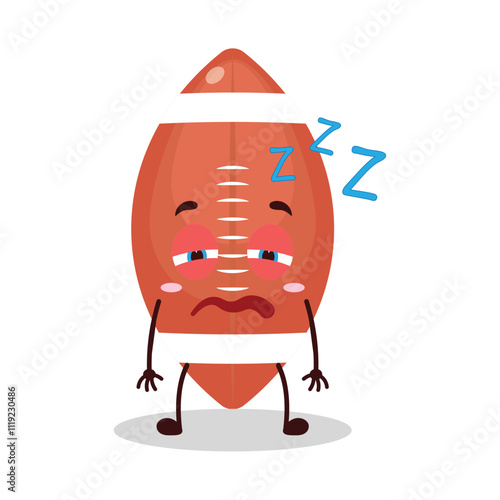 cute sleepy expression of rugby ball cartoon character