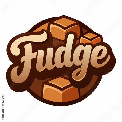 sticker design of fudge in Chocolate background
