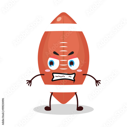 cute angry expression of rugby ball cartoon character