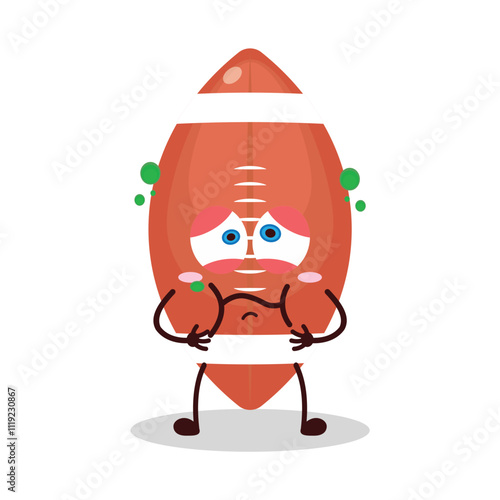 cute sick expression of rugby ball cartoon character