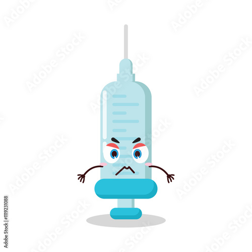 cute irritated expression of syringe cartoon character