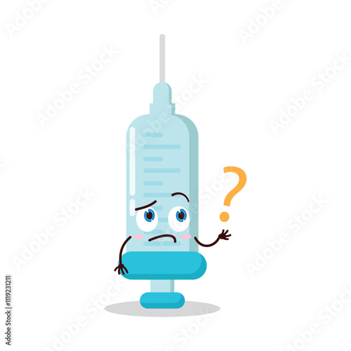 cute curious expression of syringe cartoon character