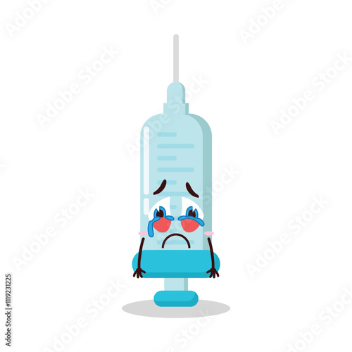 cute cry expression of syringe cartoon character
