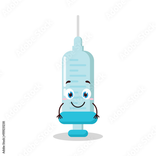 cute smile expression of syringe cartoon character