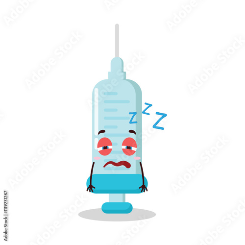 cute sleepy expression of syringe cartoon character