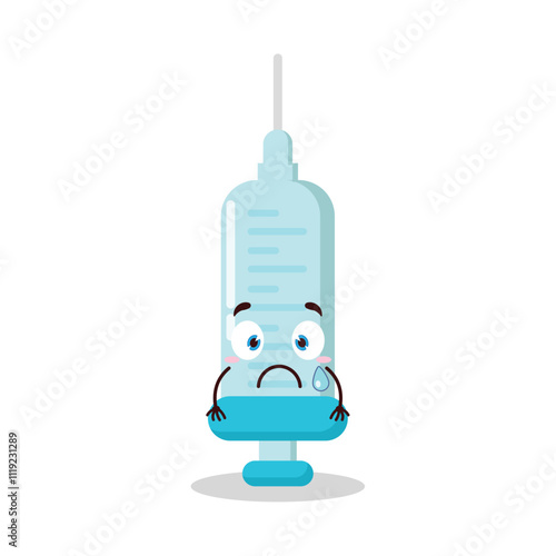 cute nervous expression of syringe cartoon character