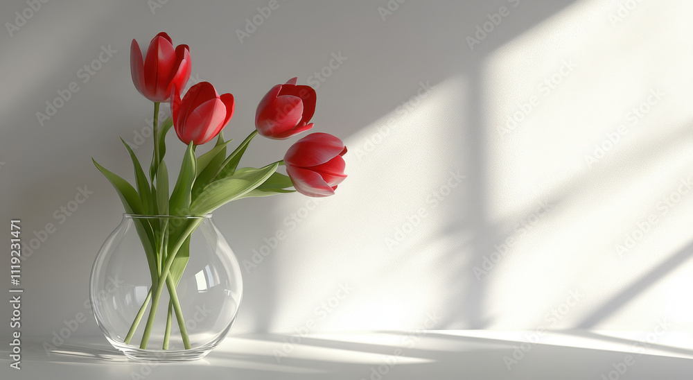 beautiful arrangement of red tulips in clear vase, brightening space beautiful arrangement of red tulips in clear vase, brightening space