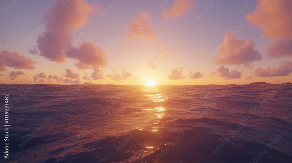 Fototapeta premium A serene sunset over the ocean, reflecting vibrant colors on calm waters.