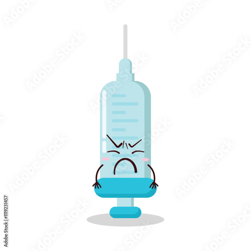 cute annoyed expression of syringe cartoon character
