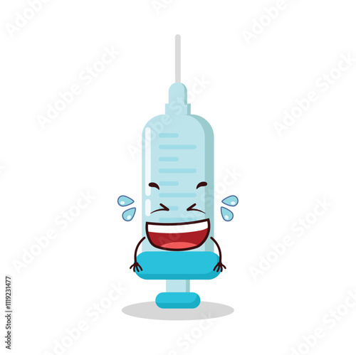 cute laugh out loud expression of syringe cartoon character