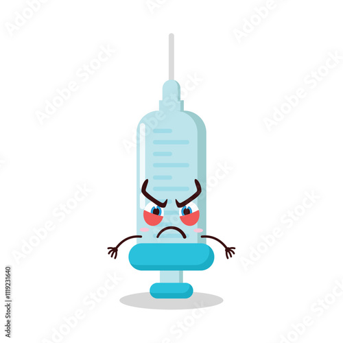 cute provoked expression of syringe cartoon character