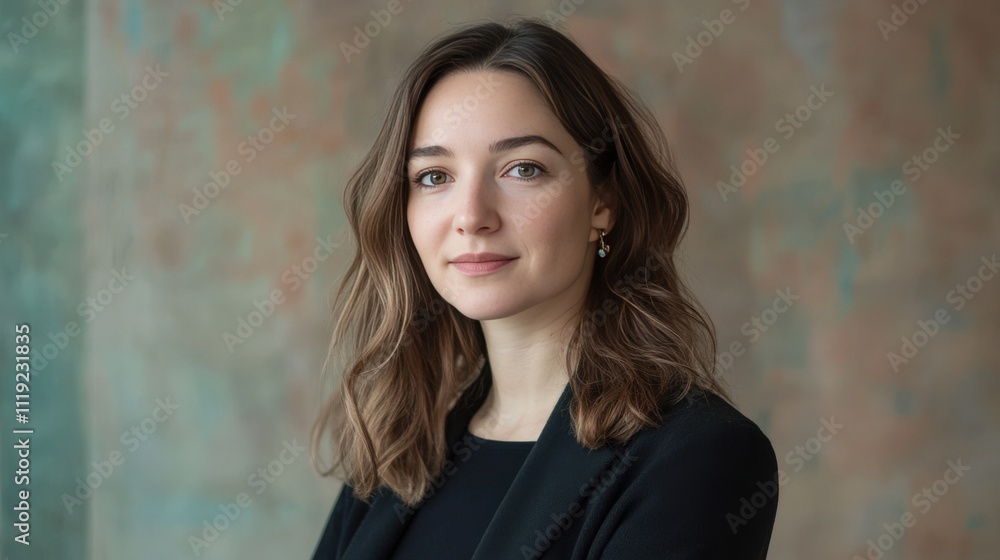 Fototapeta premium Young Woman Portrait Brown Hair Black Blazer