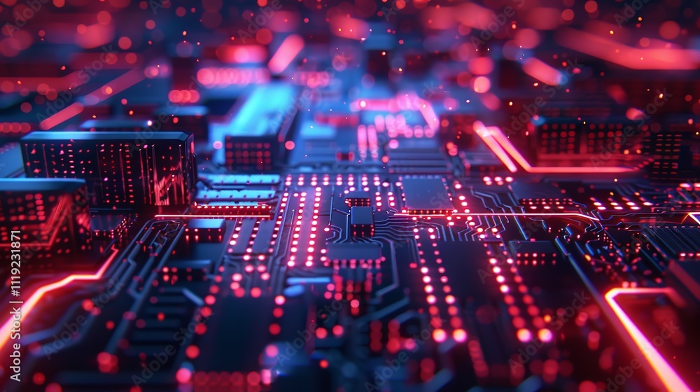Circuit board futuristic server processing code on a technology background, Ai Generative. Circuit board futuristic server processing code on a technology background, Ai Generative.