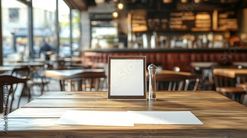 Wallpaper Mural Blank Menu Frame On A Wooden Restaurant Table Torontodigital.ca