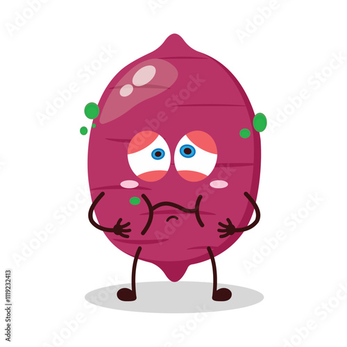 cute sick expression of sweet potato cartoon character