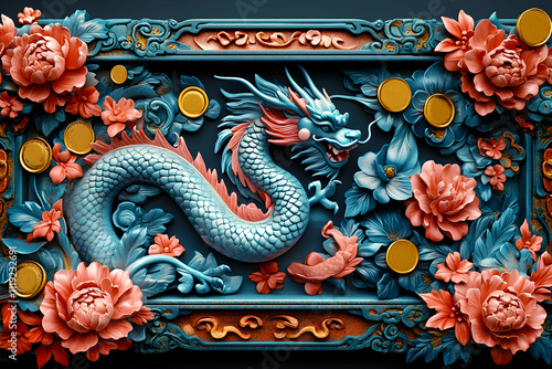 Wallpaper Mural A vibrant dragon sculpture entwined with colorful flowers and decorative elements, showcasing intricate craftsmanship and Asian artistic influence. Torontodigital.ca