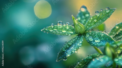 Wallpaper Mural Dew Drops on Green Leaves in the Morning Torontodigital.ca