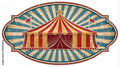 Retro Circus Tent Badge, Vintage Carnival Emblem,  Antique Show Label Design,  Circus Poster Graphic,  Vintage Fair Logo photo