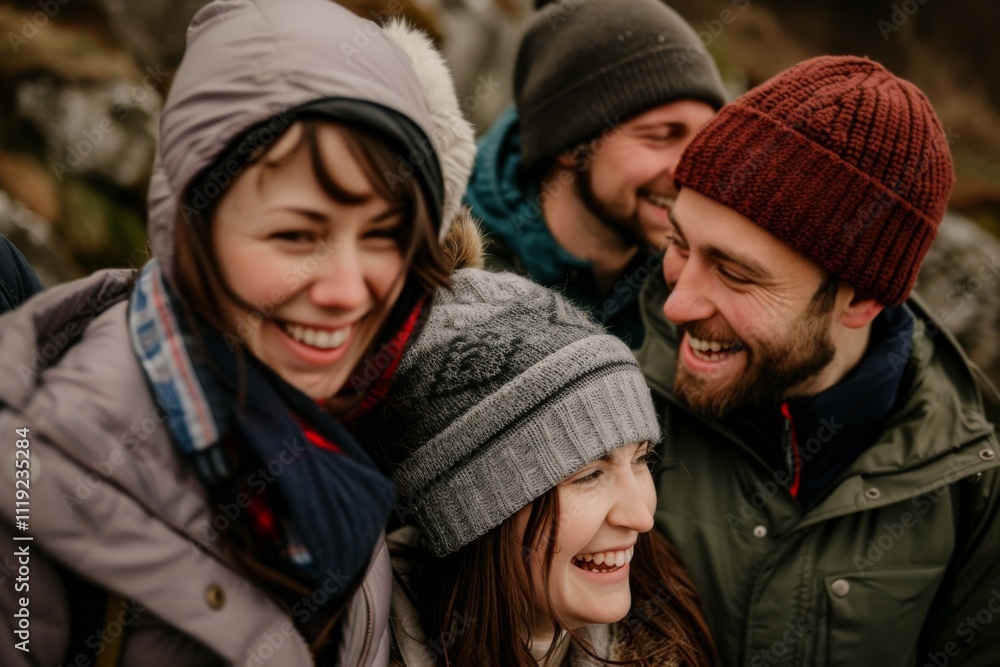 Group of friends having fun on a hike in the mountains in winter. Group of friends having fun on a hike in the mountains in winter.