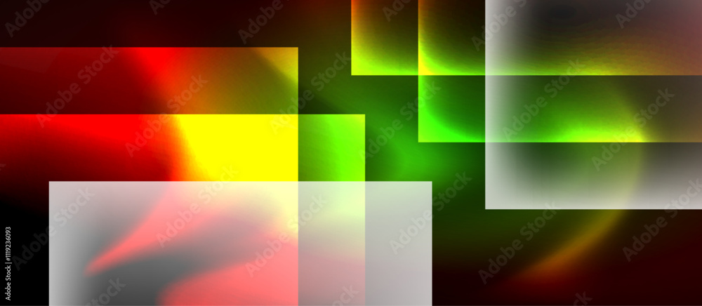 Fototapeta premium Glass squares with neon shiny light abstract background