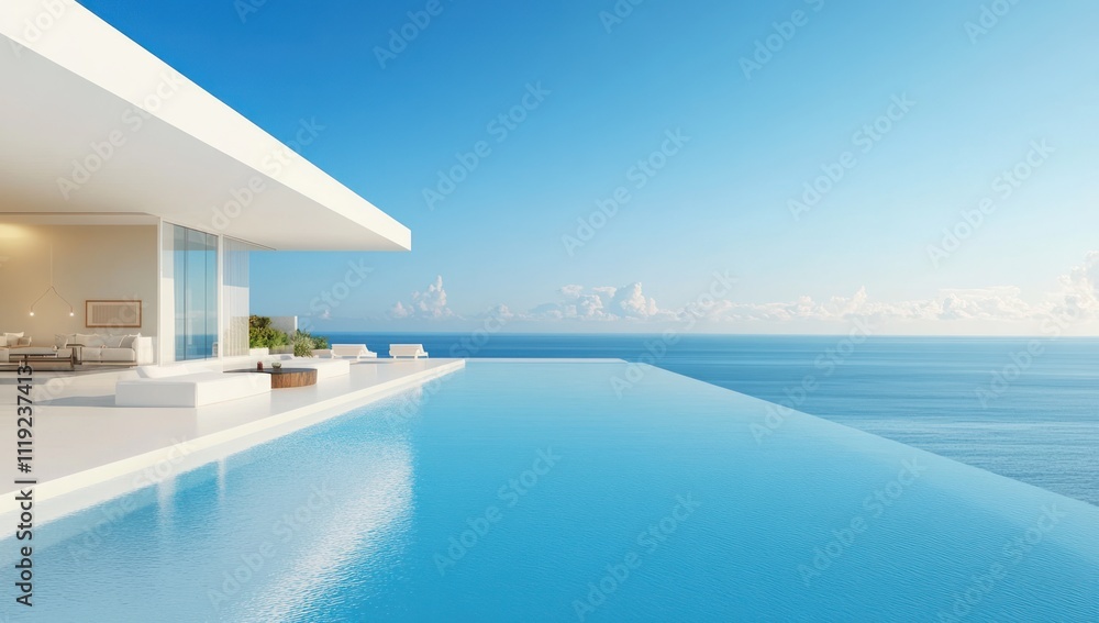 Fototapeta premium Modern Villa with Infinity Pool Overlooking the Ocean