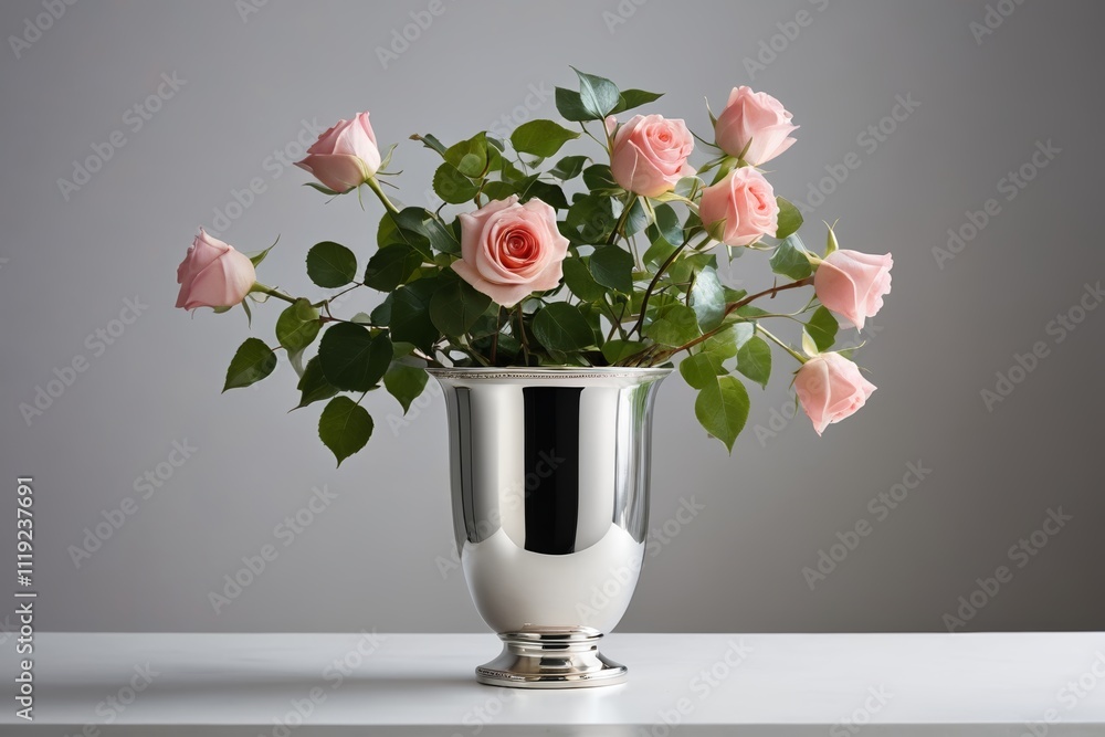 Obraz premium there is a vase with pink roses in it on a table