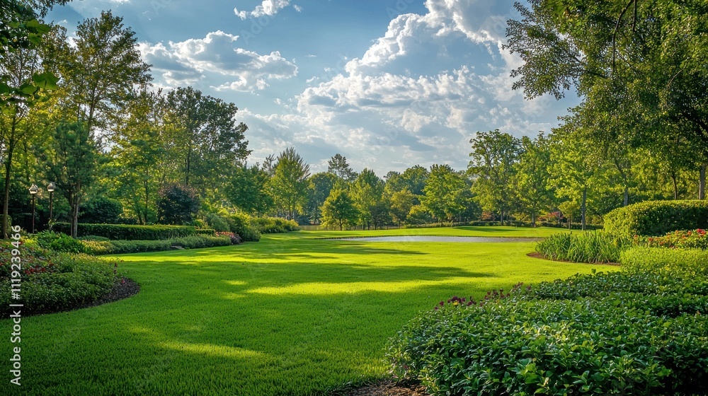 Naklejka premium Landscape featuring hopeful elements like bright skies, lush greenery, or a serene view
