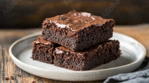 Deliciously Moist Chocolate Brownies on a Rustic Plate