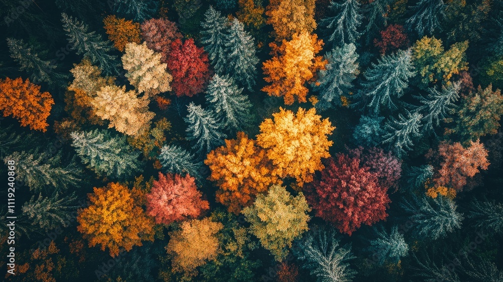 Aerial view captures the vibrant autumn forest canopy, highlighting the rich colors and textures of the foliage, perfect for conveying the beauty of the autumn season. Aerial view captures the vibrant autumn forest canopy, highlighting the rich colors and textures of the foliage, perfect for conveying the beauty of the autumn season.