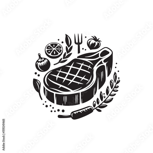 Beef Steak Vector - Silhouette of Beef Steak - Illustration of Beef Steak.